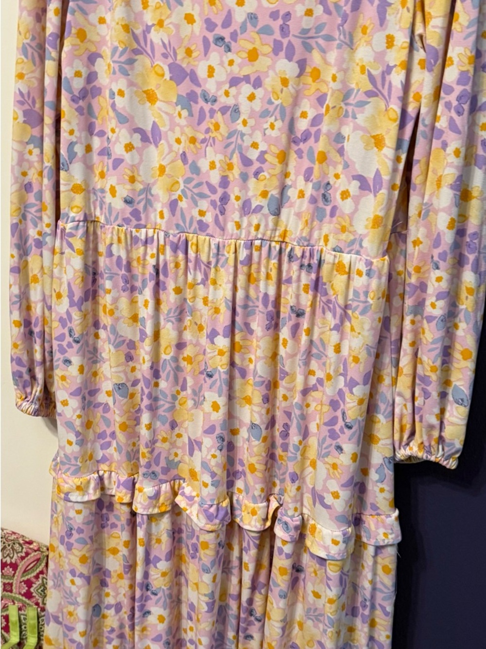 Eloquii Lavender Floral Tiered Maxi Dress with Yellow and Cream Flowers